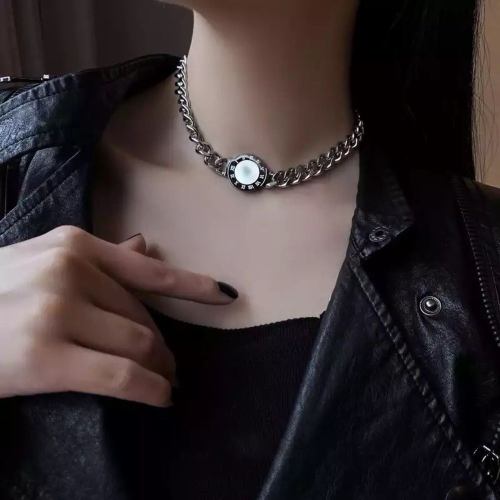 Stainless Steel Double Sided Roman Numerals Necklace in Silver - Picture 2 of 4